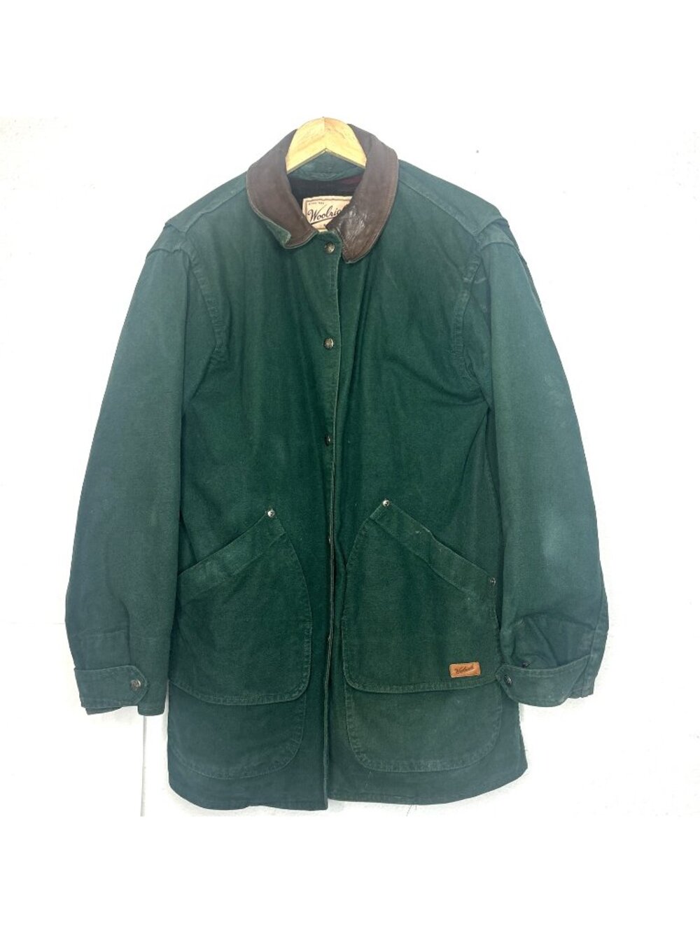 Vintage Woolrich Green Field Jacket USA Southwest Blanket Lined Leather Collar M